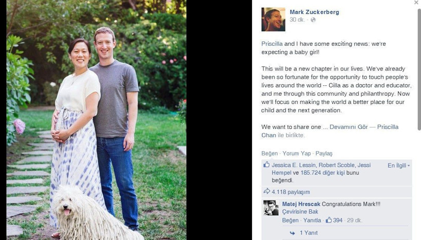 Facebook’tan açıkladı... Mark Zuckerberg baba oluyor