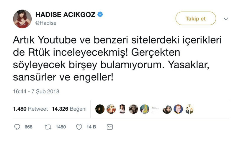 Hadise'den RTÜK'e tepki: Söyleyecek bir şey bulamıyorum
