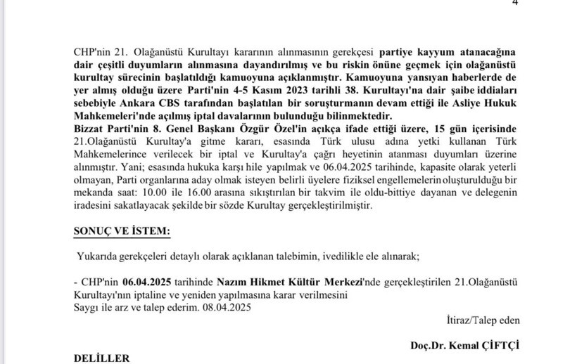 CHP Kurultayı'na itiraz eden isim belli oldu