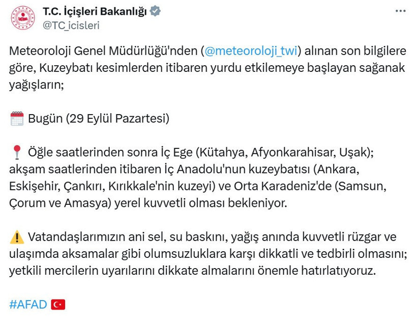 ‘Sarı kodlu’ alarm verildi: Bakanlıktan 3 bölgeye uyarı!