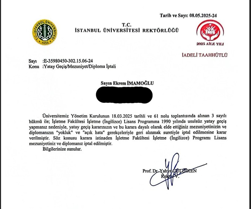 Ekrem İmamoğlu'na diploma iptal kararı tebliğ edildi