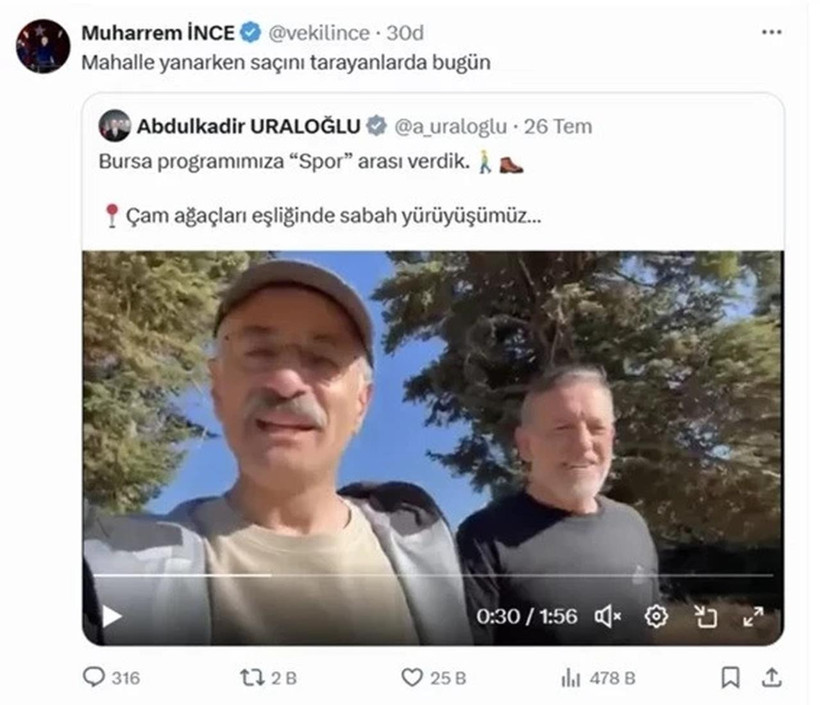 Muharrem İnce'nin "yürüyüş" eleştirisine Bakan Uraloğlu'ndan yanıt