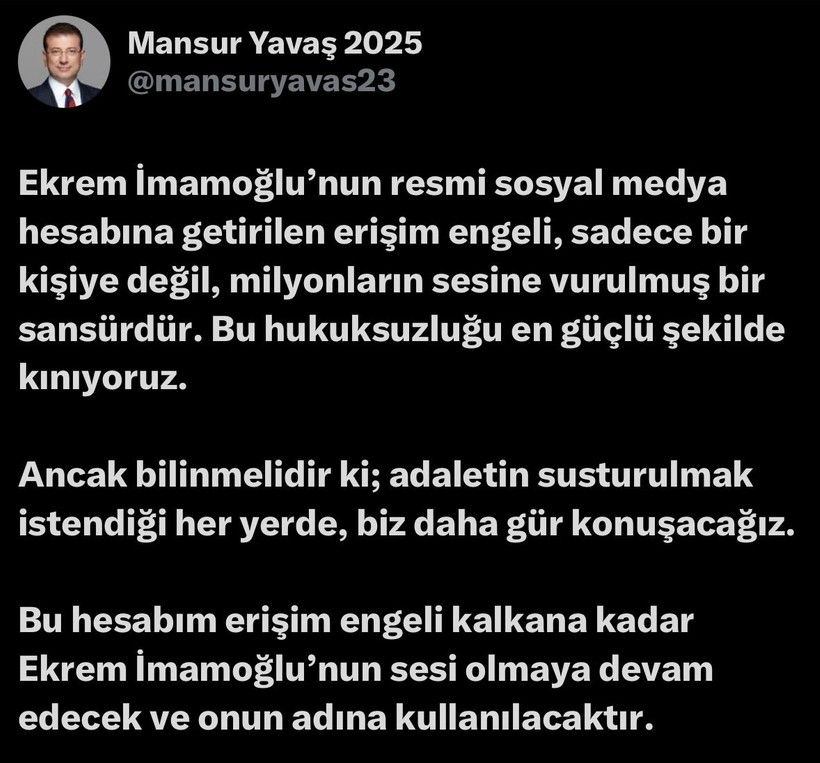 Ekrem İmamoğlu'nun X (Twitter) hesabına erişim engeli. Karar gece yarısı uygulandı. Yavaş hesabını İmamoğlu’na devretti - Resim : 4