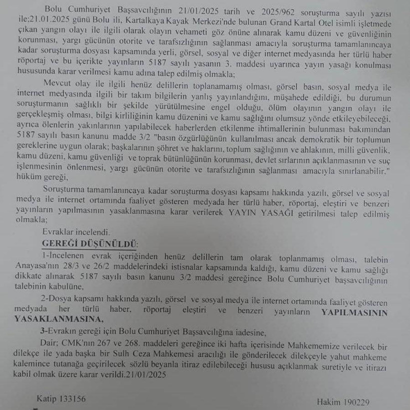 Son Dakika... Bolu'daki otel yangınıyla ilgili yayın yasağı kararı