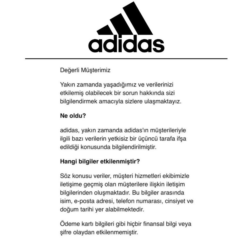 Adidas'ın müşteri verileri sızdırıldı: Kişisel bilgiler ele geçirildi