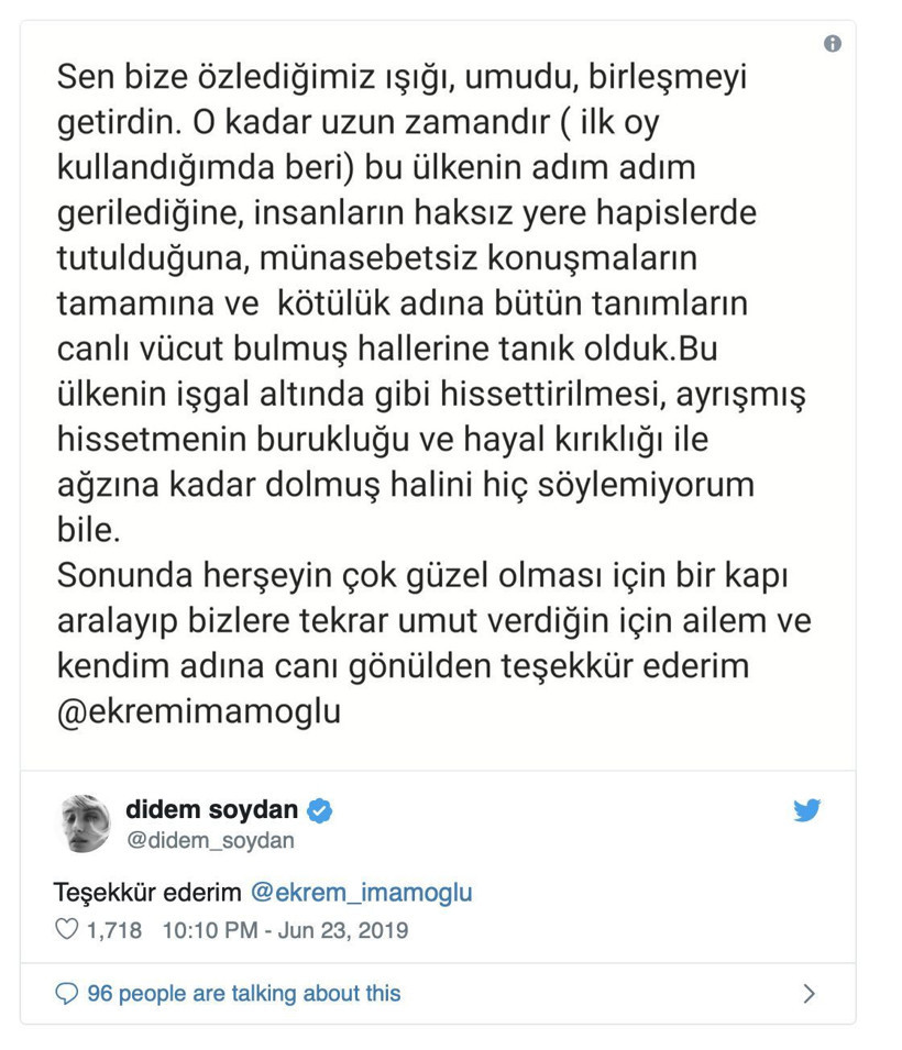 Sanatçılardan İmamoğlu’na tebrik mesajları: 'Her şey çok güzel oldu' - Resim : 12